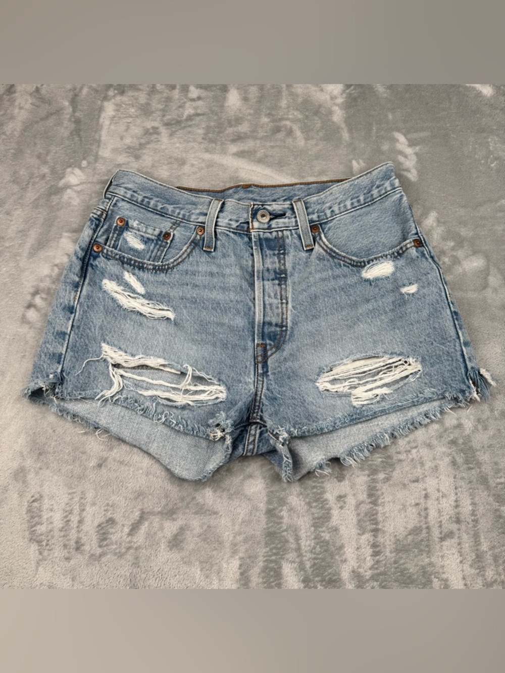 Levis 501 Denim Shorts Womens Size 28 Cut Off Distressed Button Fly Blue Jeans
